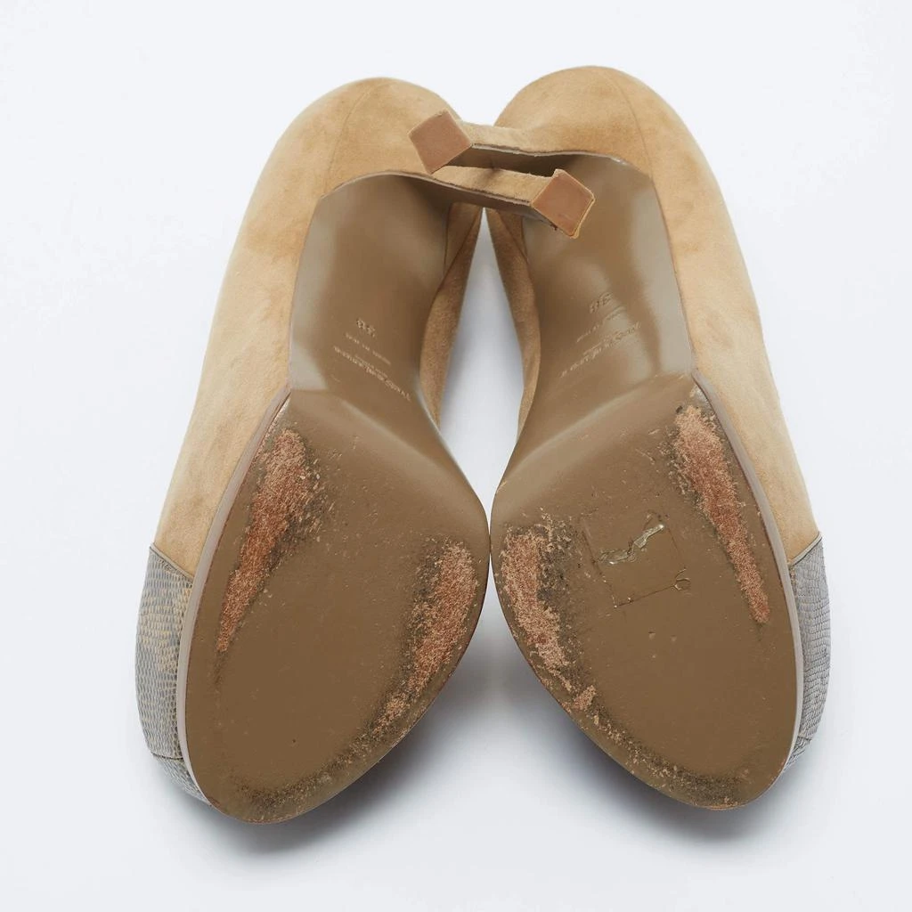 Saint Laurent Brown/Yellow Suede And Lizard Embossed Tribtoo  Pumps Size 38 商品