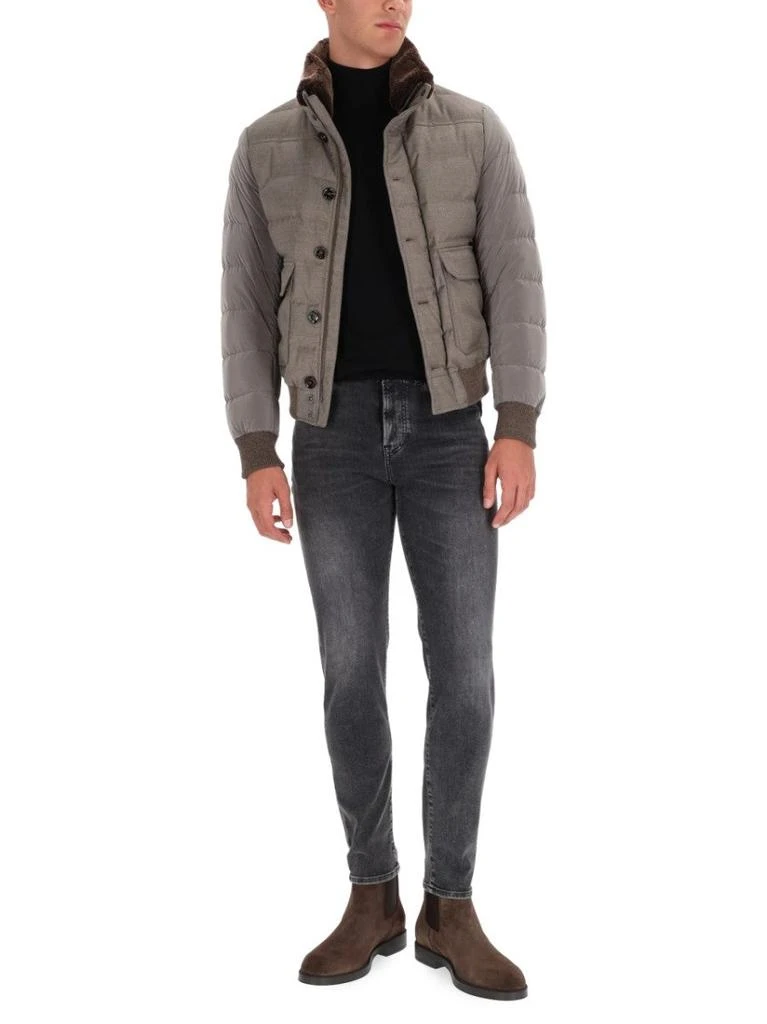 商品MOORER|Padded Grey Jacket With High Faux Fur Collar And Quilted Design,价格¥15038,第2张图片详细描述