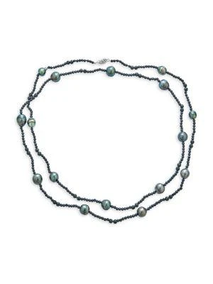 商品BELPEARL|14K White Gold, 10-9MM Black Tahitian Pearl & Black Spinel Long Station Necklace,价格¥2446,第1张图片