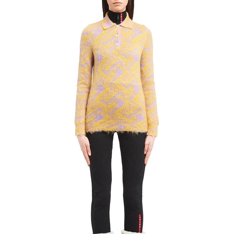 商品Prada|【预售3-7天】【包税】PRADA/普拉达 21年秋冬新款 女士暖色修身马海毛提花Polo衫P24L1I_1ZET_F02HO_S_212,价格¥79264,第4张图片详细描述
