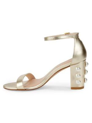 商品Stuart Weitzman|Nearlynude Faux Pearl-Embellished Leather Sandals,价格¥1582,第4张图片详细描述