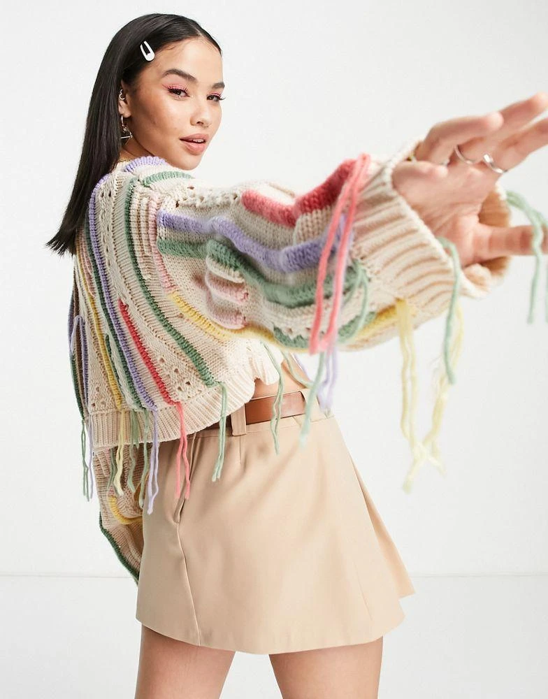 商品The Ragged Priest|The Ragged Priest cropped relaxed jumper with distressing detail & yarns,价格¥317,第2张图片详细描述
