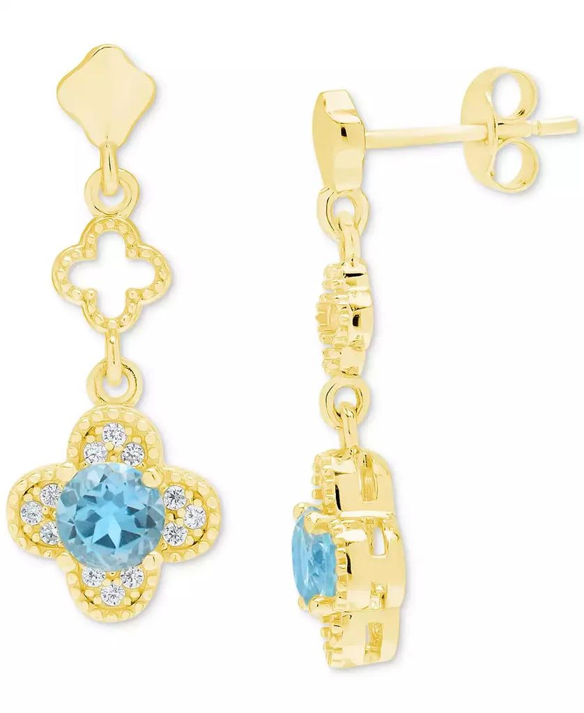 商品Macy's|Lab-Grown Aquamarine (7/8 ct. t.w.) & Lab-Grown White Sapphire (1/4 ct. t.w.) Quatrefoil Drop Earrings in 14k Gold-Plated Sterling Silver,价格¥745,第3张图片详细描述