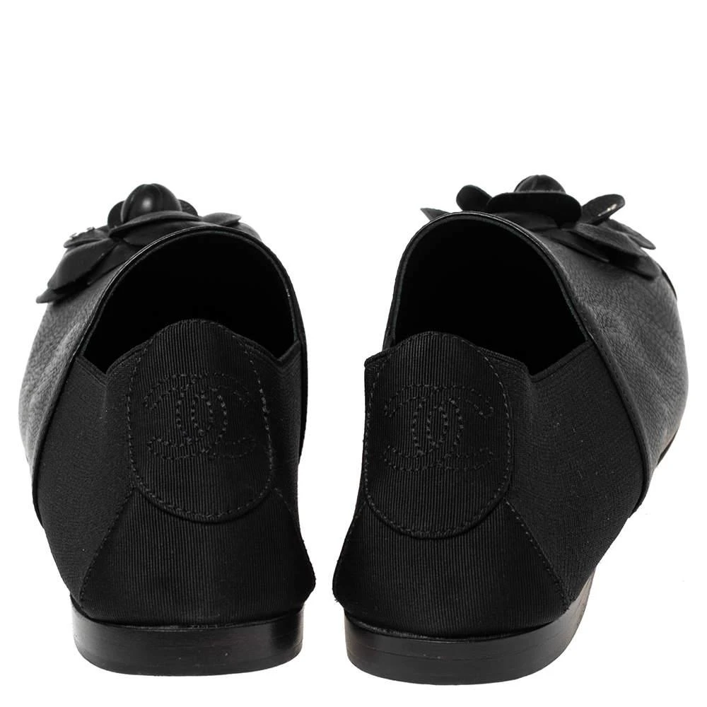 商品[二手商品] Chanel|Chanel Black Leather, Fabric and Elastic Camellia Flats Size 37,价格¥3254,第5张图片详细描述