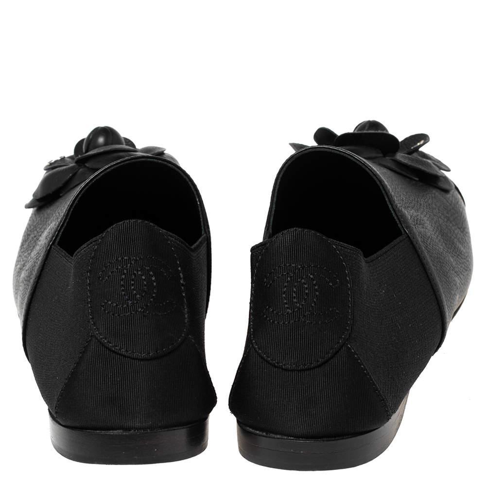 商品[二手商品] Chanel|Chanel Black Leather, Fabric and Elastic Camellia Flats Size 37,价格¥3076,第7张图片详细描述