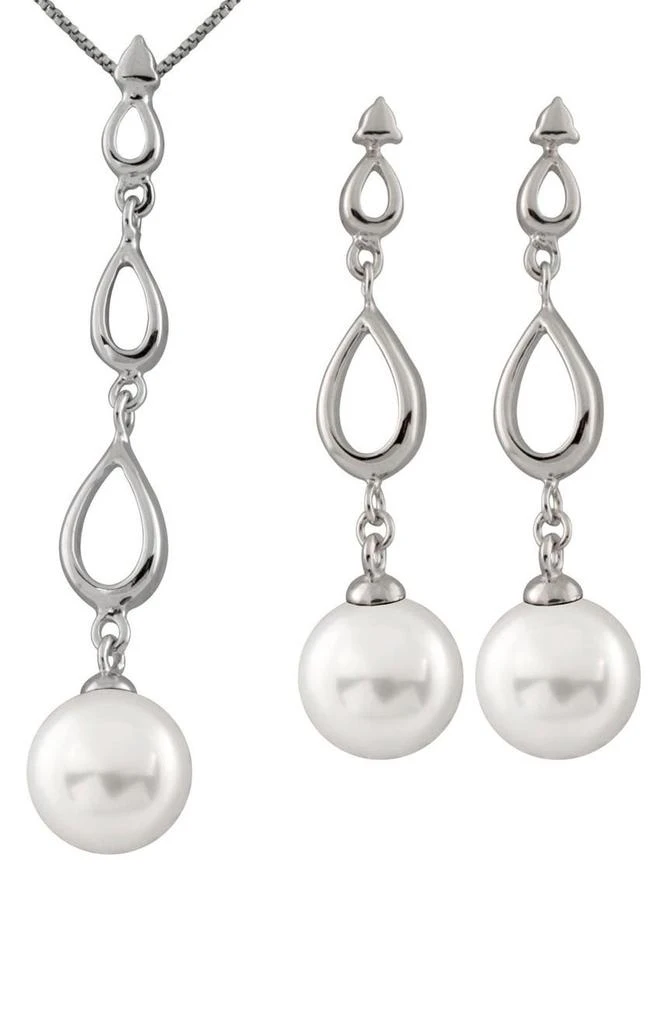 商品Splendid Pearls|Rhodium Plated Sterling Silver 8-8.5mm Cultured Freshwater Pearl Earrings & Necklace 3-Piece Set,价格¥731,第1张图片