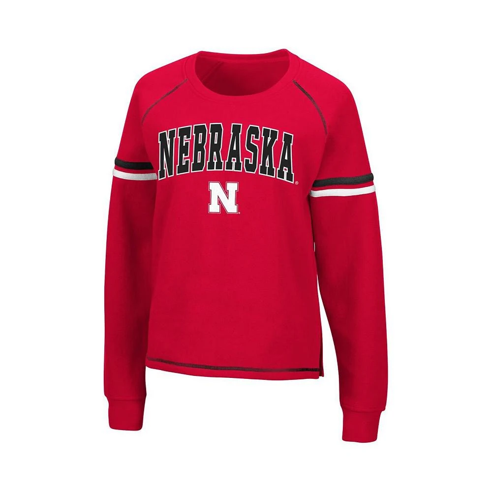 商品Colosseum|Women's Scarlet Nebraska Huskers Sweep Pass Sleeve Stripe Raglan Pullover Sweatshirt,价格¥255,第2张图片详细描述