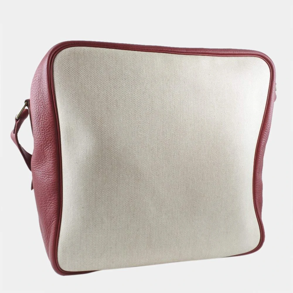 商品[二手商品] Hermes|Hermes Victoria Women's Toile H,Taurillon Clemence Leather Shoulder Bag Natural,Red Color,价格¥13982,第3张图片详细描述