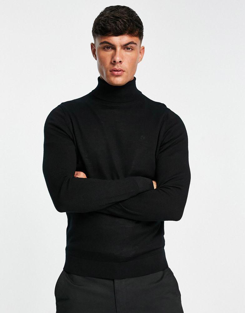 商品Calvin Klein|Calvin Klein superior wool roll neck knit jumper in black,价格¥1148,第5张图片详细描述