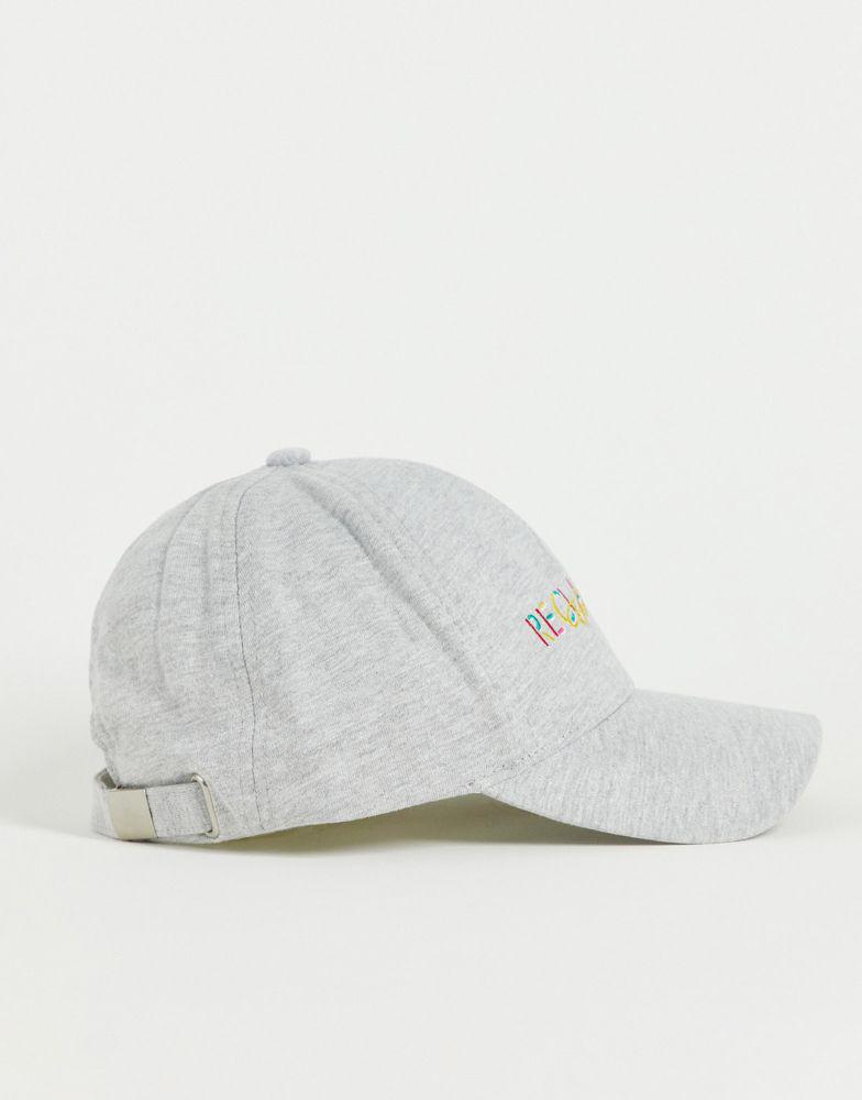 Reclaimed Vintage inspired unisex cap in grey marl with rainbow logo商品第2张图片规格展示