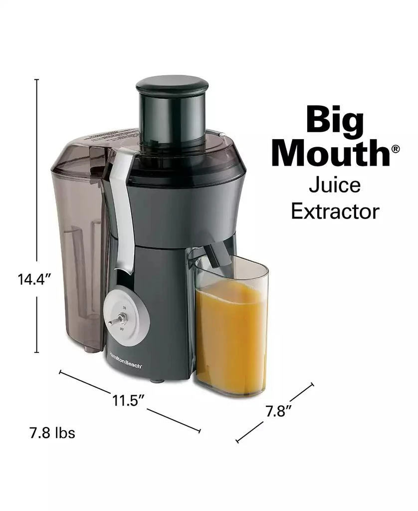 商品Hamilton Beach|Big Mouth Pro 800 Watt Juice Extractor - 67650,价格¥641,第2张图片详细描述