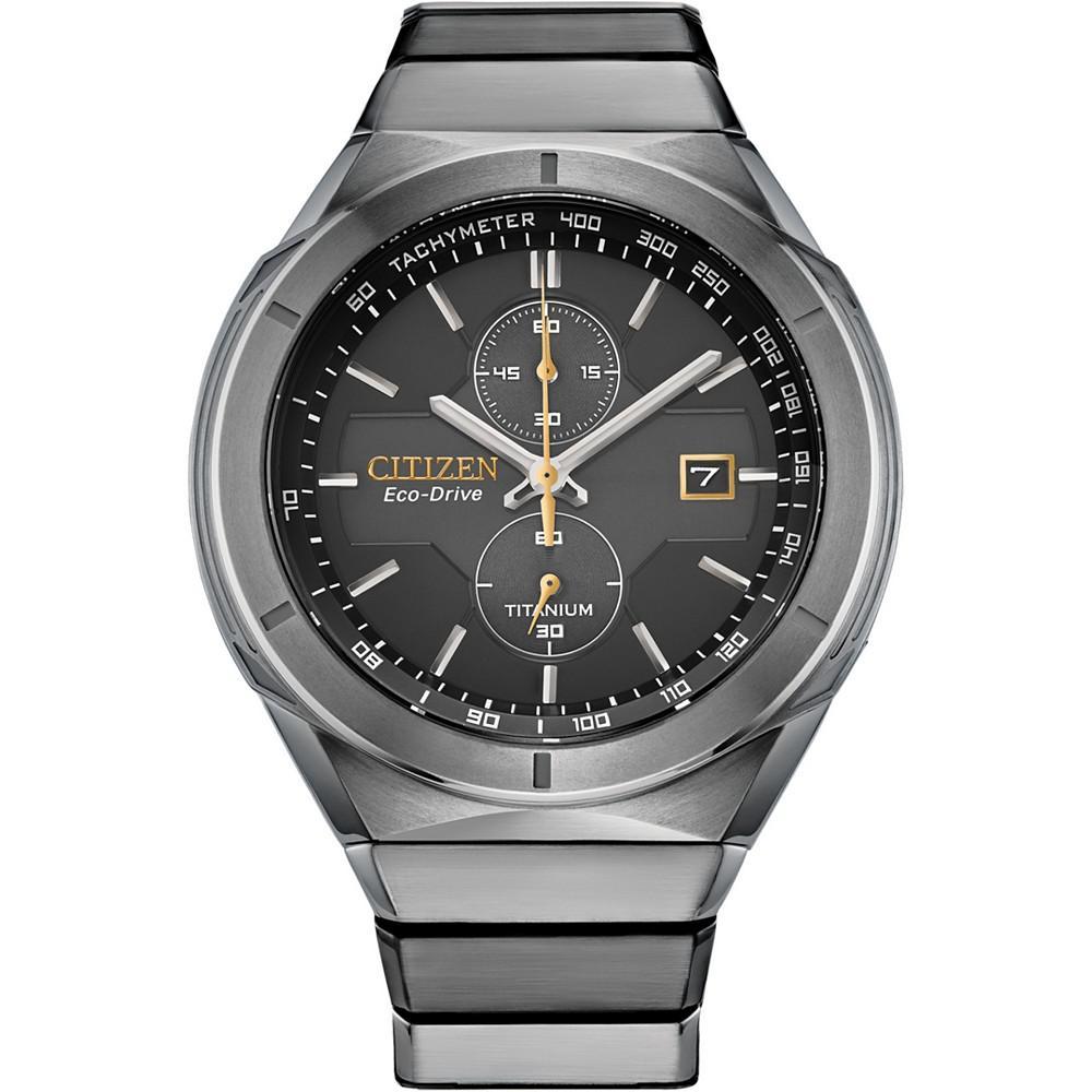 商品Citizen|Men's Chronograph Armor Eco-Drive Silver-Tone Titanium Bracelet Watch 44mm,价格¥3382,第1张图片