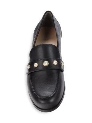 商品Stuart Weitzman|Owen Leather Faux Pearl Penny Loafers,价格¥1619,第5张图片详细描述