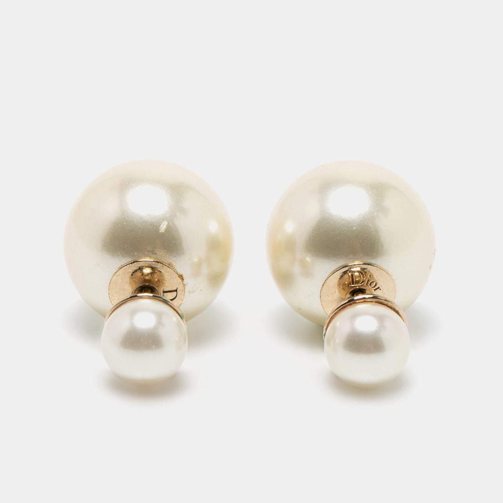 Dior Tribales Faux Pearl Gold Tone Stud Earrings商品第2张图片规格展示