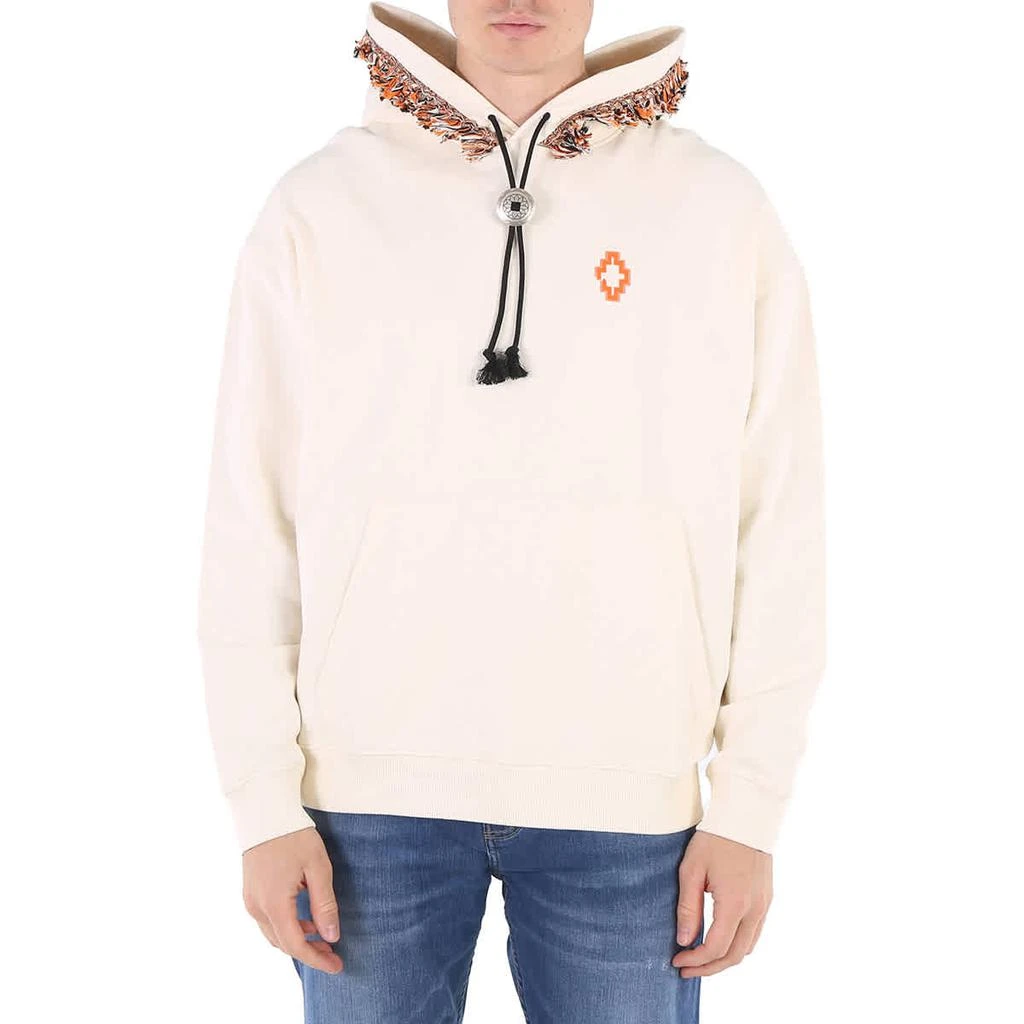 商品Marcelo Burlon|Men's Ecru Orange Fringed-Trim Cotton Pullover Hoodie,价格¥2398,第1张图片