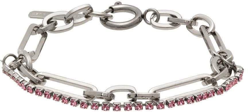 商品Justine Clenquet|SSENSE Exclusive Silver & Pink Paloma Bracelet,价格¥441,第1张图片