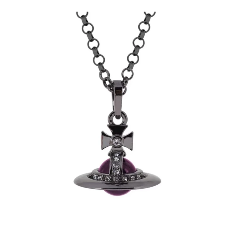 商品[国内直发] Vivienne Westwood|西太后New tiny Orb 中号透明土星紫球吊坠 水钻 项链 女款 银色/紫色,价格¥2508,第1张图片