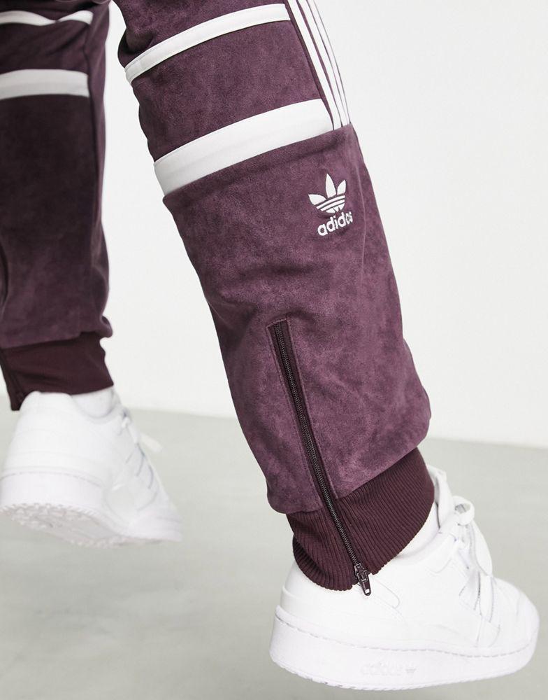 adidas Originals Adicolor polyester blend three stripe joggers in maroon商品第2张图片规格展示