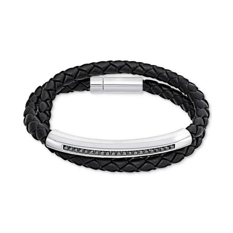 商品Swarovski|Men's Stainless Steel Crystal Braided Leather Wrap Bracelet,价格¥1117,第2张图片详细描述