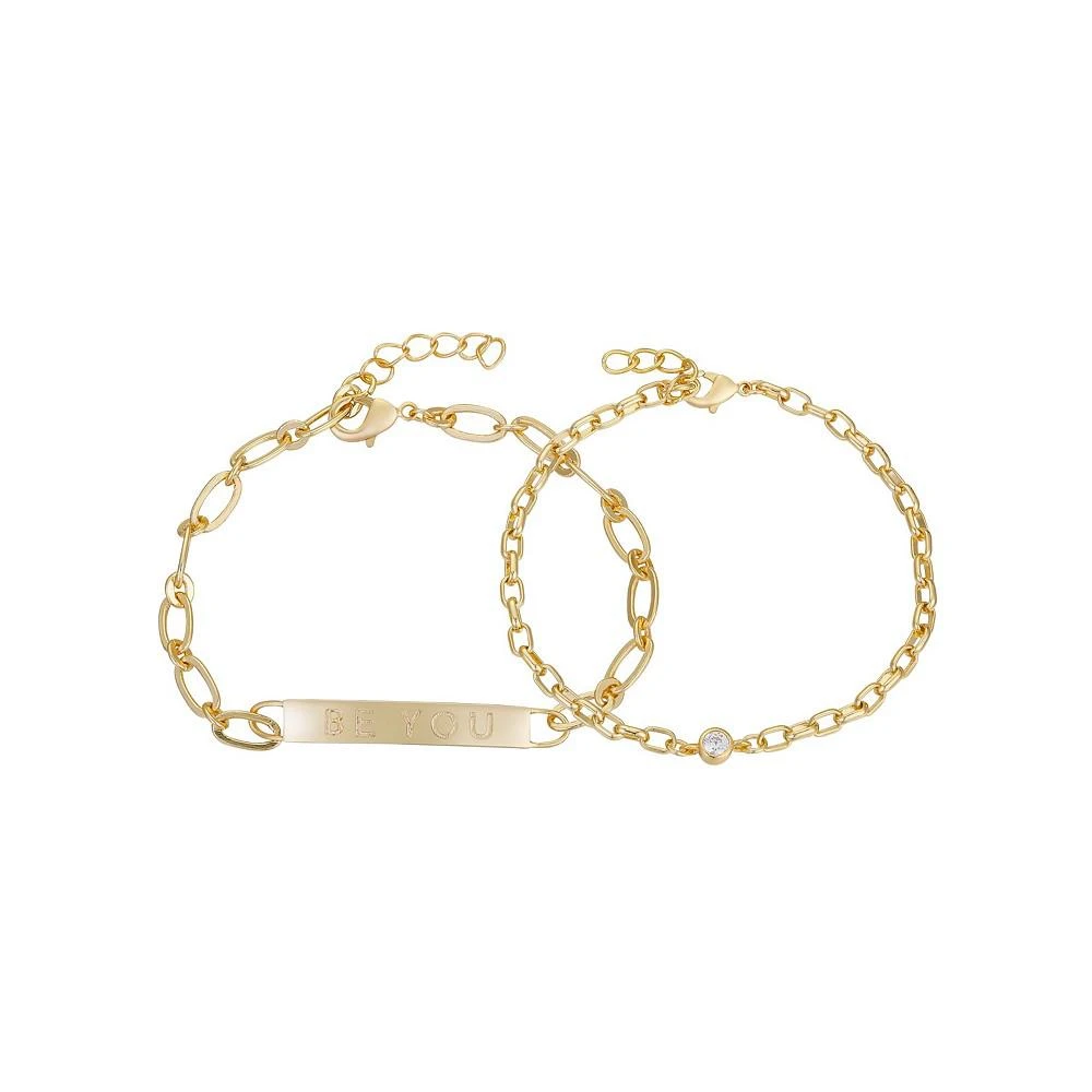 商品Unwritten|14K Gold Flash-Plated 2-Pieces Cubic Zirconia Be You Paperclip Link Bracelet Duo,价格¥134,第1张图片