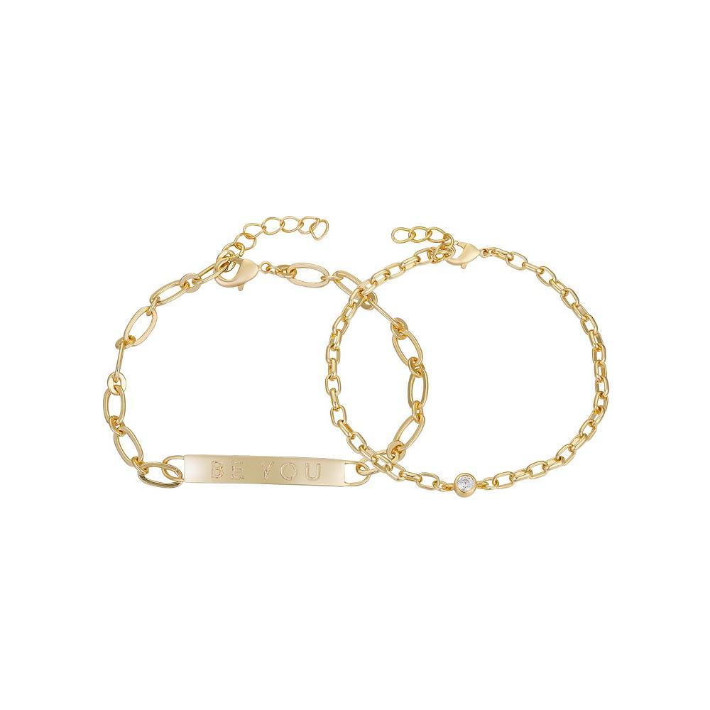 商品Unwritten|14K Gold Flash-Plated 2-Pieces Cubic Zirconia Be You Paperclip Link Bracelet Duo,价格¥133,第1张图片