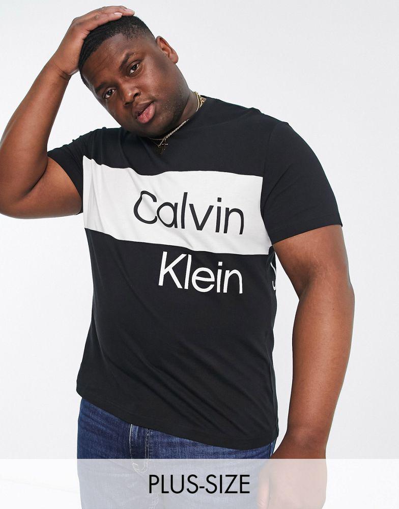 Calvin Klein Jeans Big & Tall institutional blocking t-shirt in black商品第1张图片规格展示