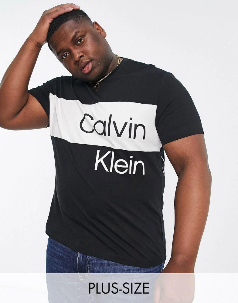 商品Calvin Klein|Calvin Klein Jeans Big & Tall institutional blocking t-shirt in black,价格¥330,第1张图片