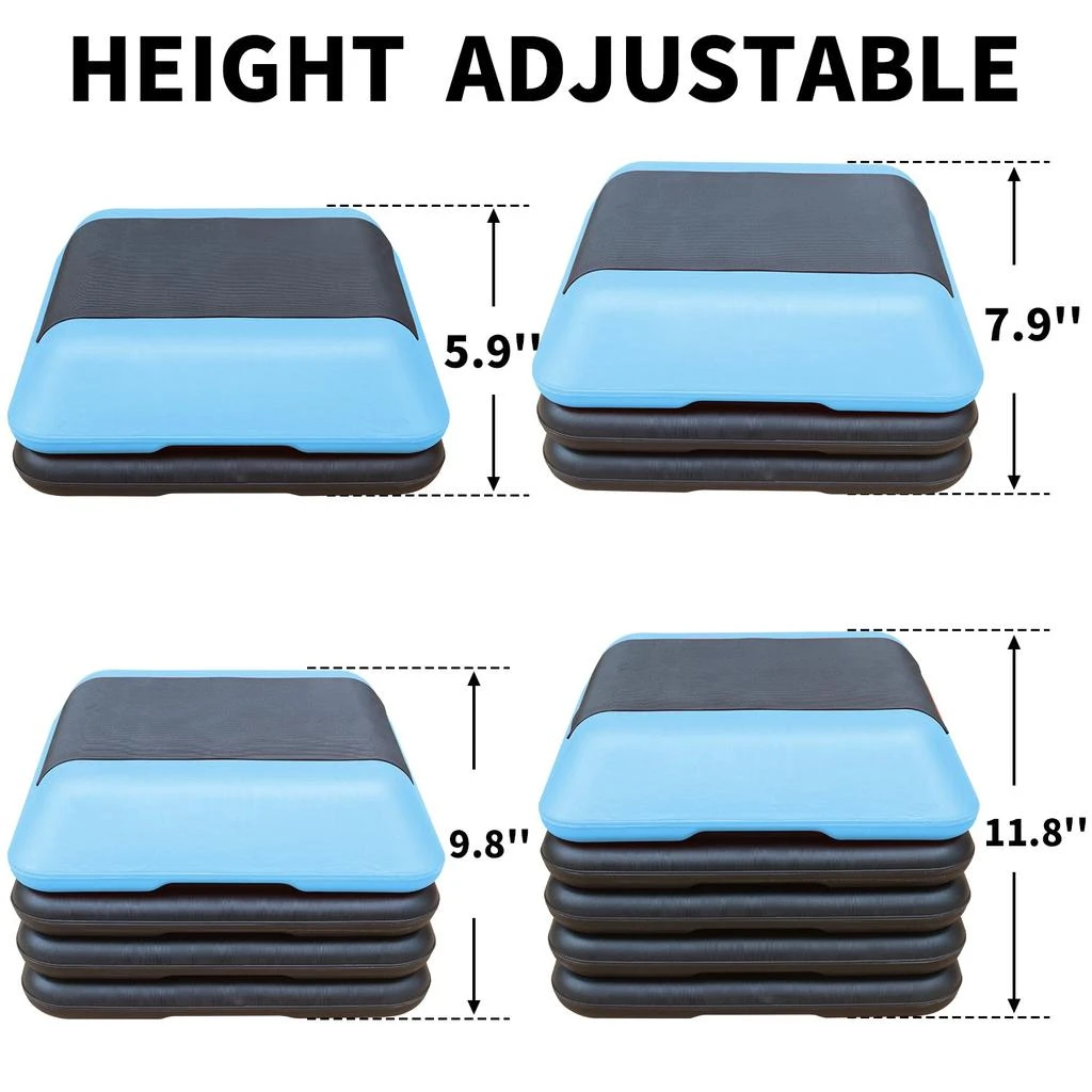 商品Streamdale Furniture|Streamdale Height-Adjustable Step Aerobics Platform Fitness Equipment Stepper Trainer Exercise Step Platform with 4 Riser Blue,价格¥797,第5张图片详细描述