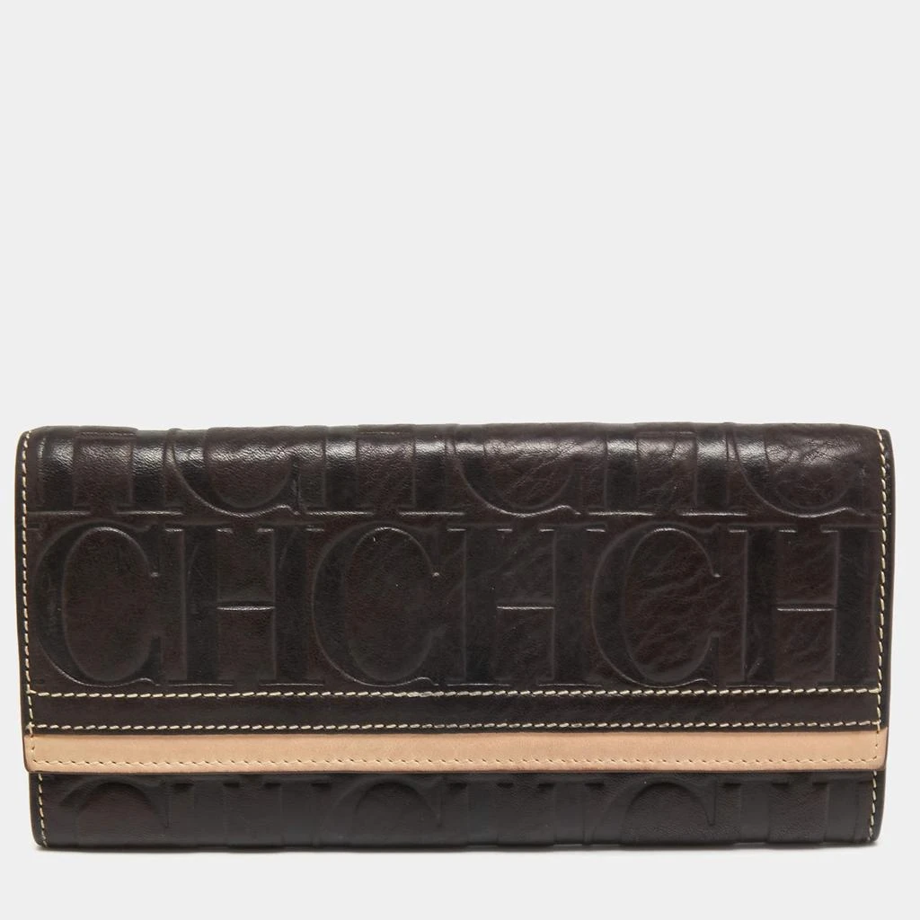 商品[二手商品] CH Carolina Herrera|CH Carolina Herrera Brown/Beige Monogram Embossed Leather Continental Wallet,价格¥813,第1张图片