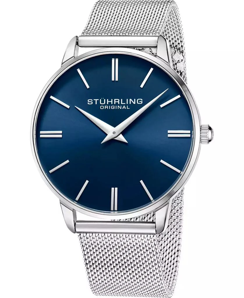 商品Stuhrling|Men's Silver Tone Mesh Stainless Steel Bracelet Watch 42mm,价格¥477,第1张图片