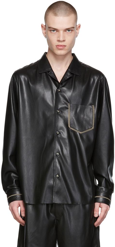 Black Meno Vegan Leather Shirt商品第1张图片规格展示