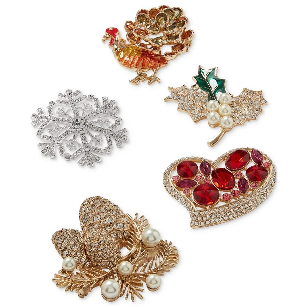 商品Anne Klein|Gold-Tone Red Heart Wreath Pin,价格¥213,第2张图片详细描述