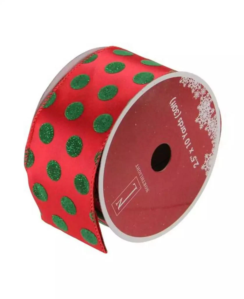 商品Northlight|Red and Shimmering Green Polka Dot Wired Christmas Craft Ribbon 2.5" x 10 Yards,价格¥236,第1张图片