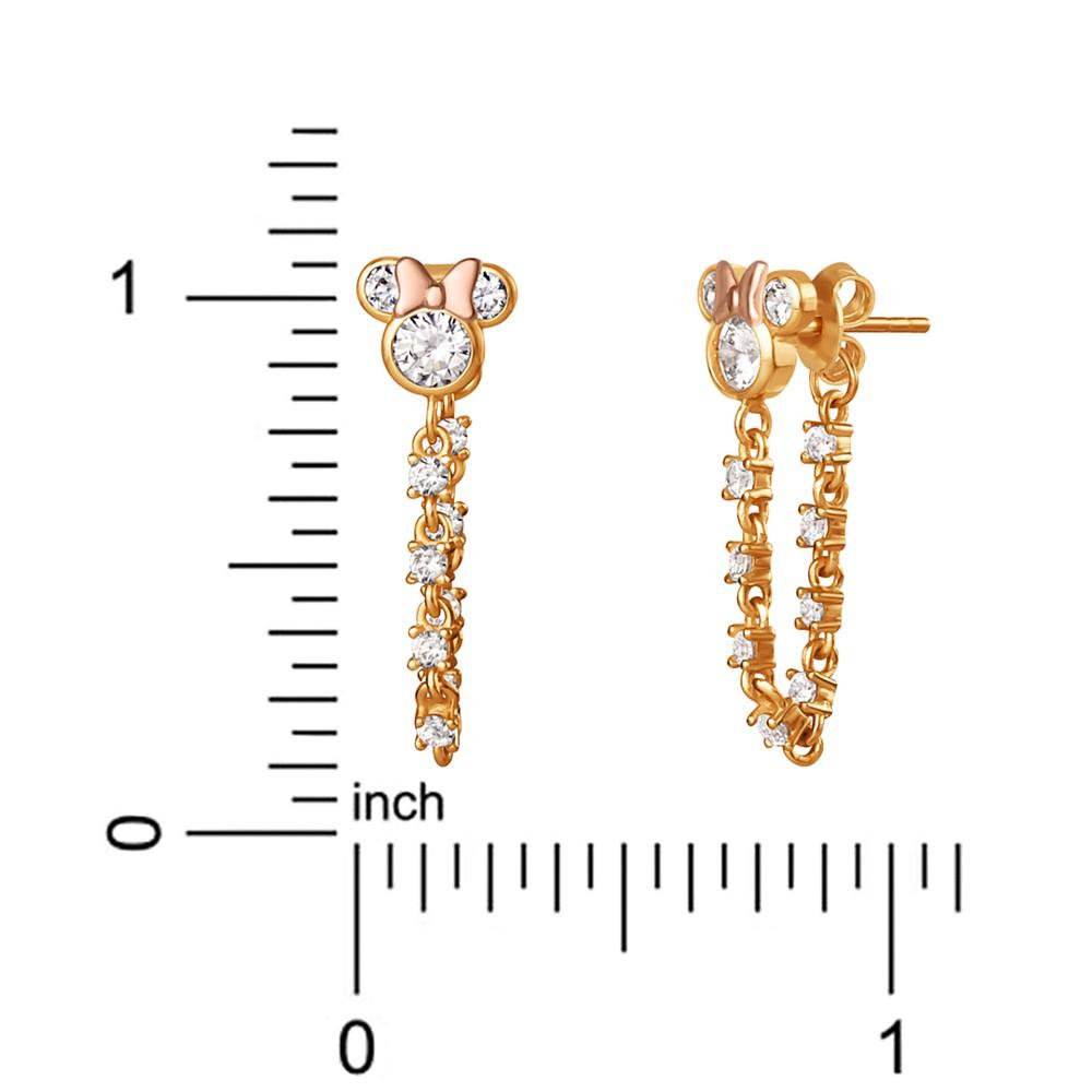 Cubic Zirconia Minnie Mouse Front to Back Chain Drop Earrings in Two-Tone 18k Gold-Plated Sterling Silver商品第4张图片规格展示