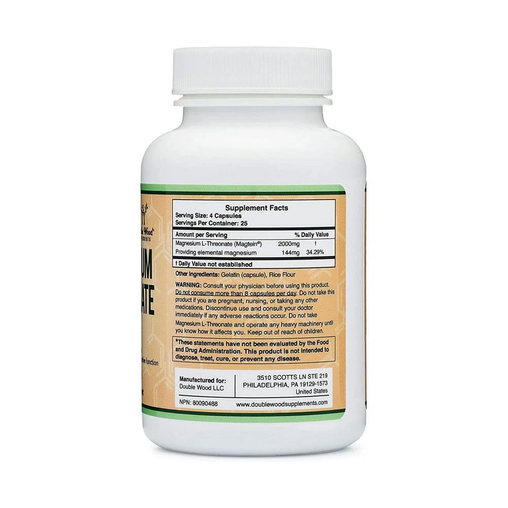 商品Double Wood Supplements|Magnesium Threonate - 100 capsules, 2000 mg servings,价格¥223,第3张图片详细描述
