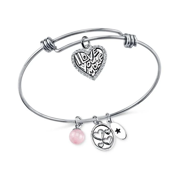 商品Unwritten|I Love You More Charm and Cherry Quartz (8mm) Bangle Bracelet in Stainless Steel,价格¥165,第2张图片详细描述