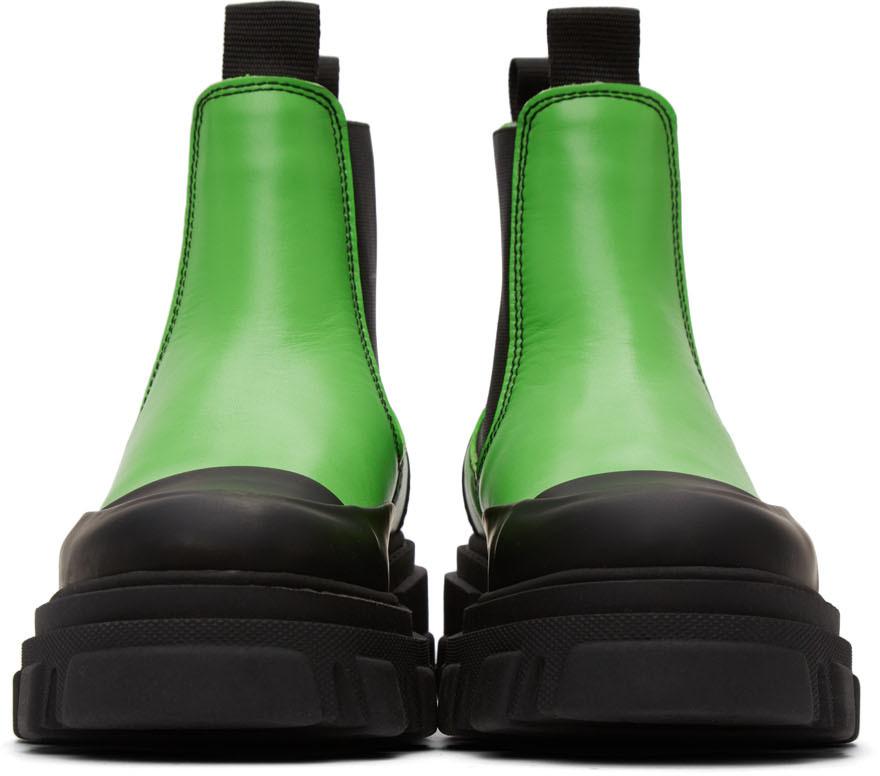 Green & Black Leather Ankle Boots商品第2张图片规格展示