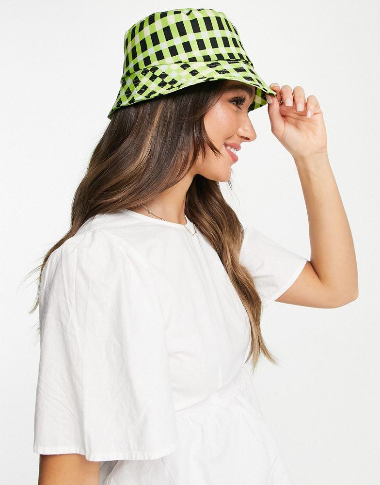 Topshop bucket hat in green gingham商品第4张图片规格展示