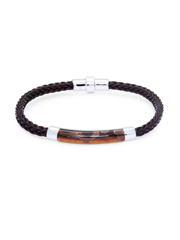 商品Effy|Tiger's Eye, Sterling Silver & Leather Braided Bracelet,价格¥1688,第1张图片