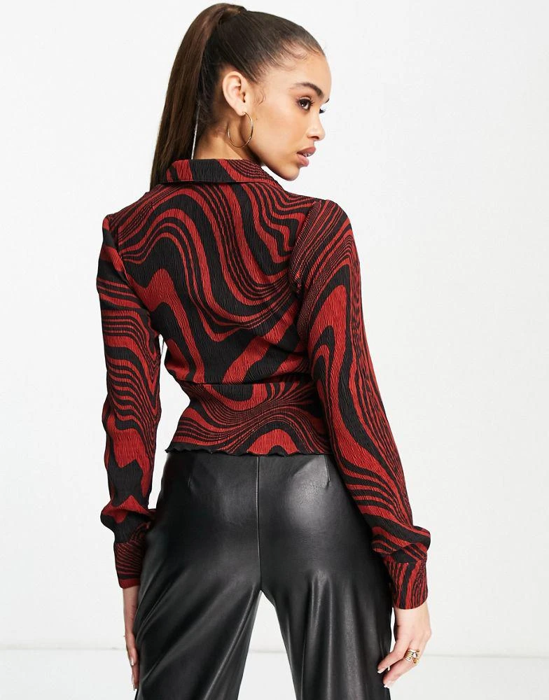 商品Jaded London|Jaded London 90s fitted shirt in plisse ripple co-ord,价格¥311,第4张图片详细描述