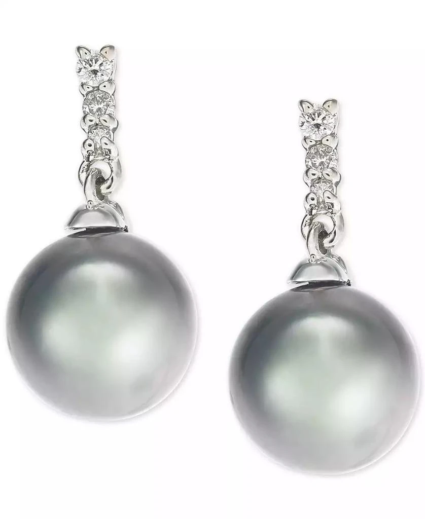 商品Macy's|Cultured Tahitian Pearl (8mm) & Diamond (1/10 ct. t.w.) Drop Earrings in 14k White Gold,价格¥2366,第3张图片详细描述