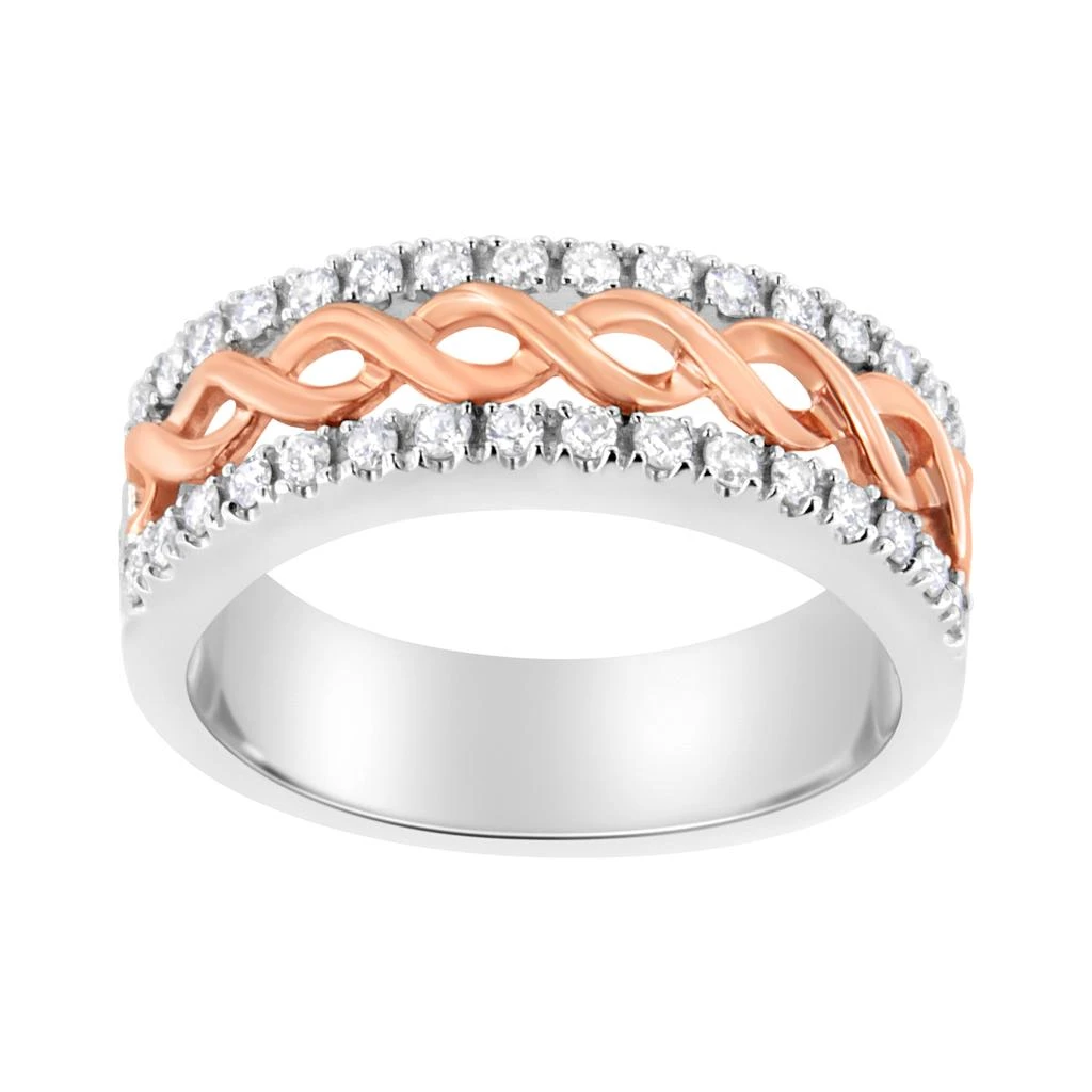 商品Haus of Brilliance|10K White and Rose Gold 1/3 Cttw Diamond Split Shank and Infinity Ribbon Band Ring,价格¥6316,第1张图片