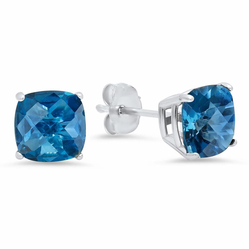 Sterling Silver Cushion-Cut Checkerboard Gemstone Stud Earrings (8MM) 商品