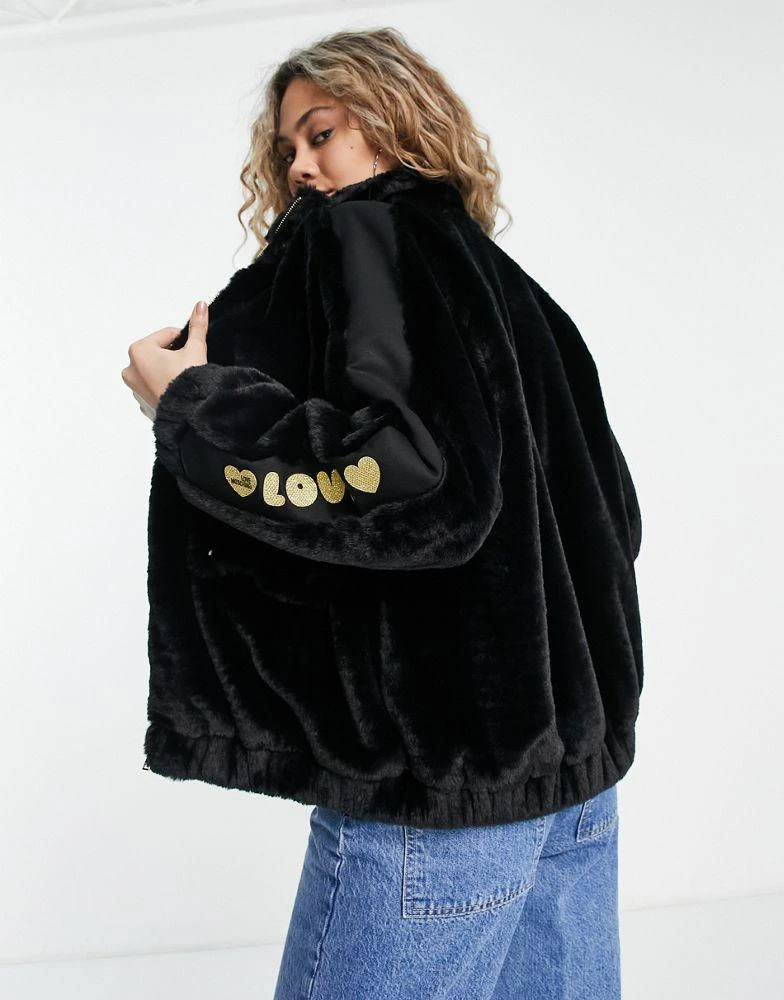 商品Love Moschino|Love Moschino plush faux fur bomber jacket in black,价格¥1753,第2张图片详细描述