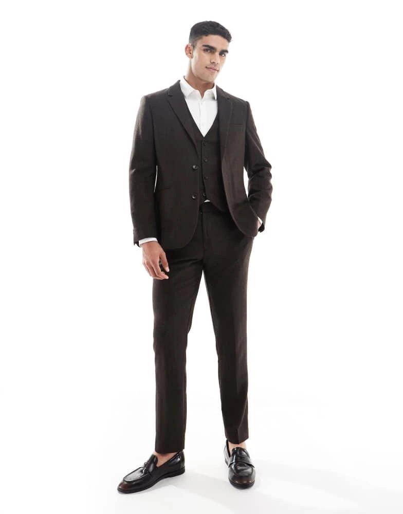 商品ASOS|ASOS DESIGN wool rich slim suit jacket in brown herringbone,价格¥883,第4张图片详细描述