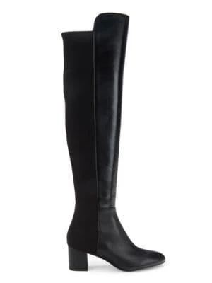 商品Stuart Weitzman|斯图尔特·韦茨曼 Gillian系列女士真皮圆头套脚粗高跟过膝靴,价格¥1434,第1张图片