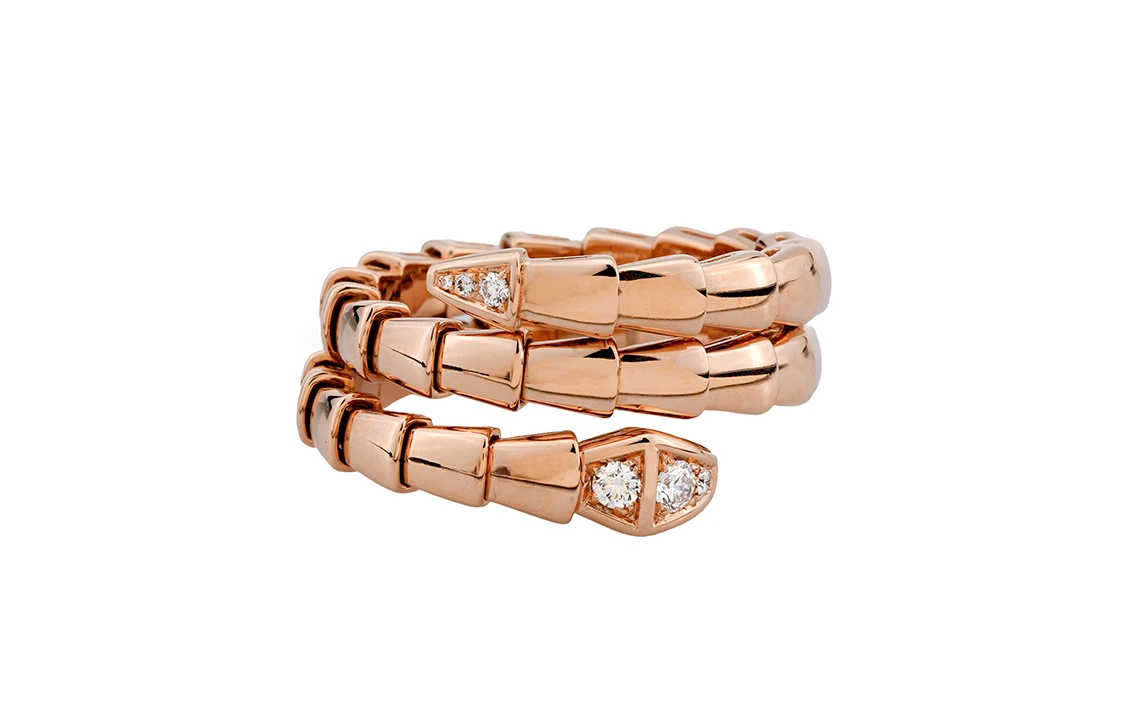商品[国内直发] BVLGARI|宝格丽 SERPENTI VIPER系列 首尾带钻蛇形双环 18K玫瑰金 戒指 男女同款,价格¥39708,第1张图片
