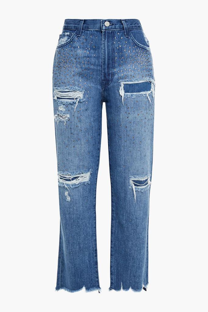 商品J Brand|Jules crystal-embellished distressed high-rise straight-leg jeans,价格¥647,第5张图片详细描述