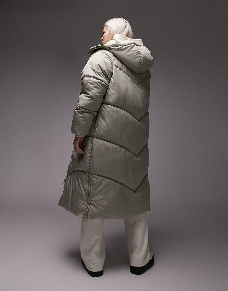 Topshop Curve longline puffer jacket in sage商品第2张图片规格展示
