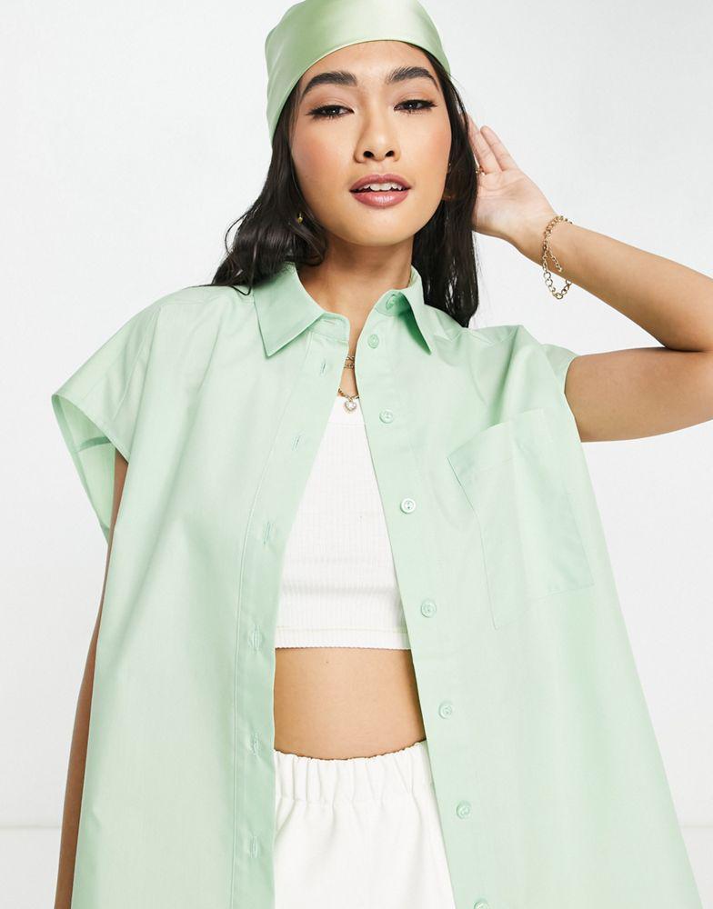 Topshop cap sleeve shirt in green商品第4张图片规格展示